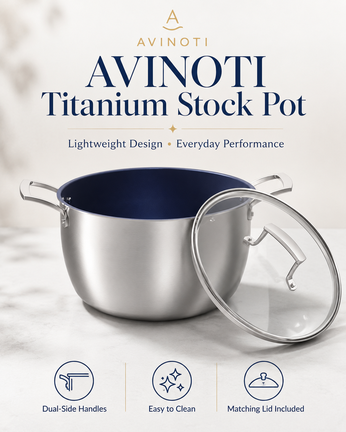 AVINOTI Titanium Stock Pot with Lid – Lightweight Everyday Cooking Pot