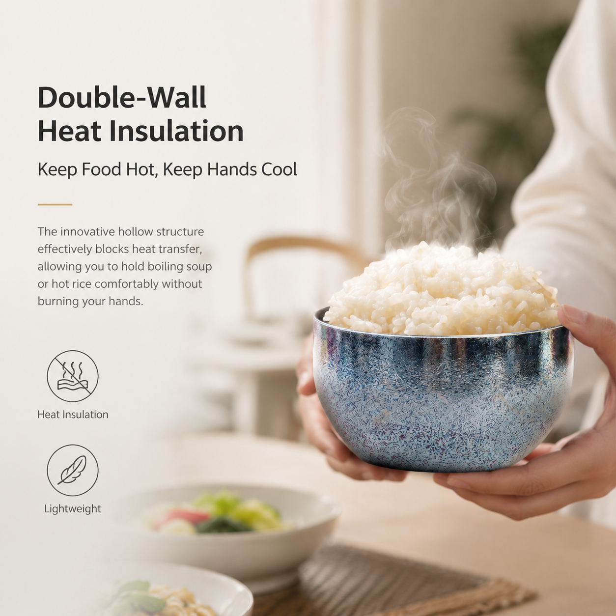 Premium Titanium Rice Bowls – Lightweight Double-Layer Insulated 400ml Bowls