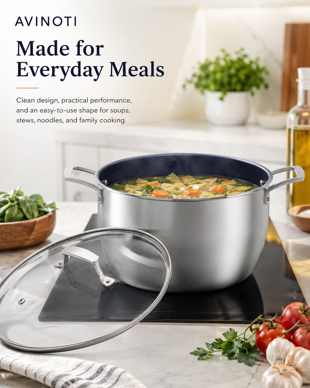 AVINOTI Titanium Stock Pot with Lid – Lightweight Everyday Cooking Pot
