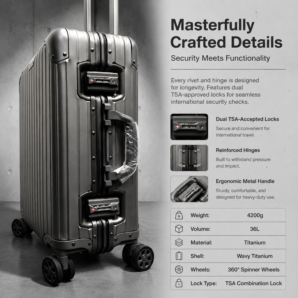 Premium Titanium Carry-On Luggage – 36L Ultra-Lightweight & Durable Travel Suitcase