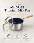 AVINOTI Titanium Milk Pan with Glass Lid – Lightweight Small Cooking Pot
