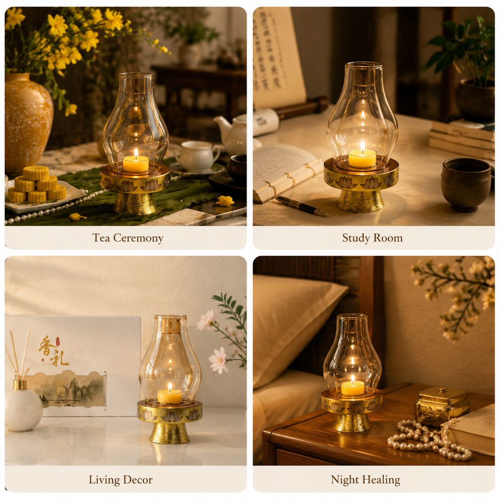 Premium Titanium Oil Burner with Walnut Base – Elegant Essential Oil Diffuser & Candle Holder