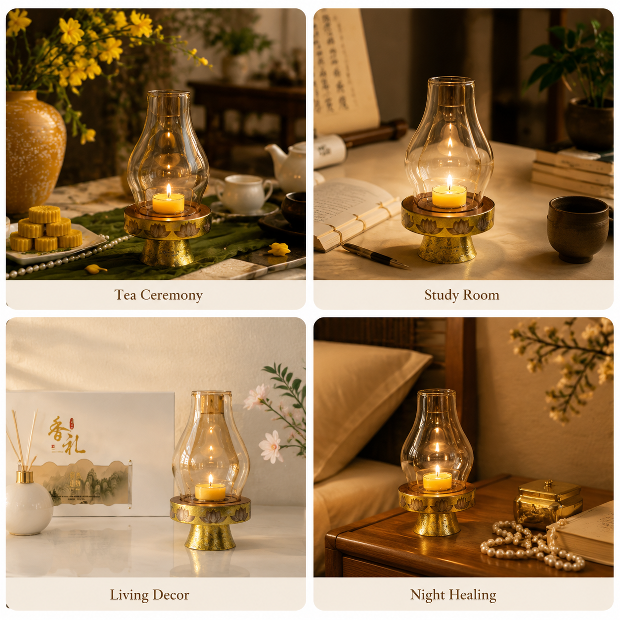 Premium Titanium Oil Burner with Walnut Base – Elegant Essential Oil Diffuser & Candle Holder