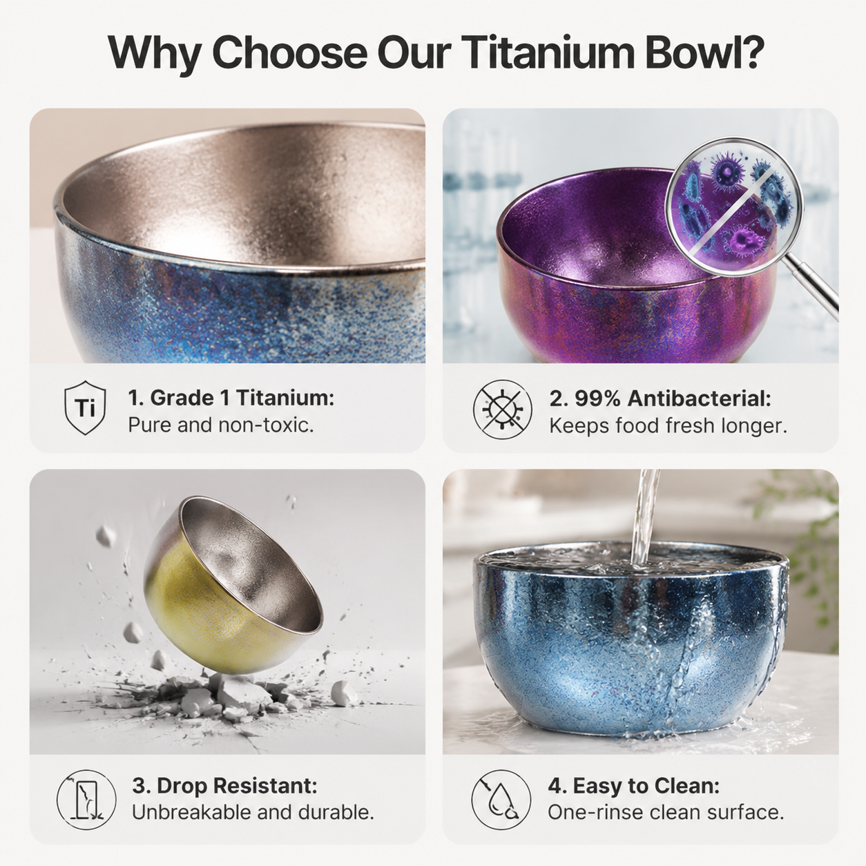 Premium Titanium Rice Bowls – Lightweight Double-Layer Insulated 400ml Bowls