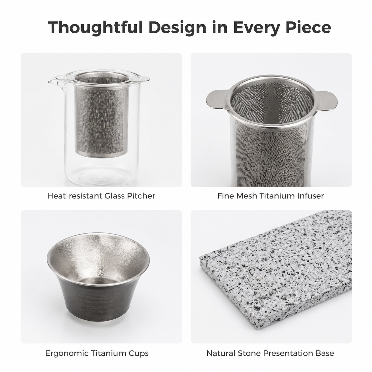 Premium Titanium Tea & Bar Set – Complete Set with Ashtray for Elegant Entertaining