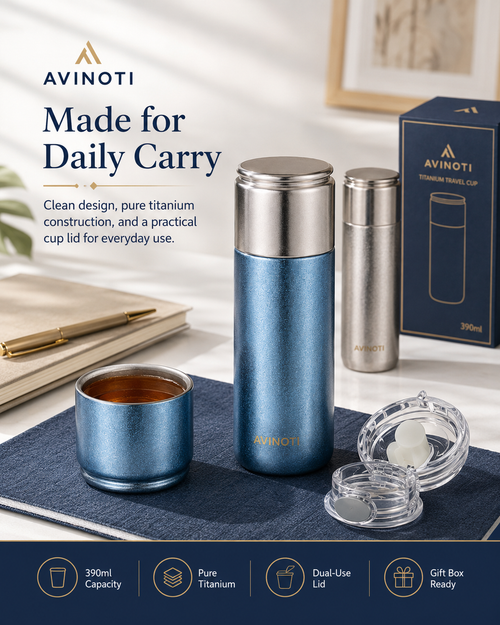 AVINOTI 390ml Titanium Travel Cup – Lightweight Pure Titanium Drinkware