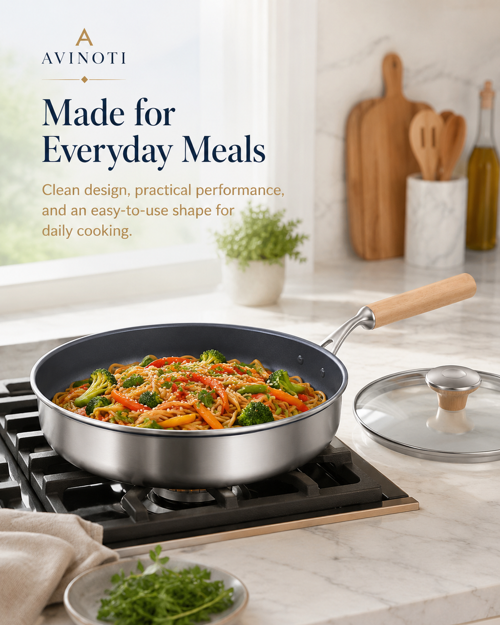 AVINOTI  Titanium Frying Pan with Steel Handle – Lightweight Nonstick Everyday Pan